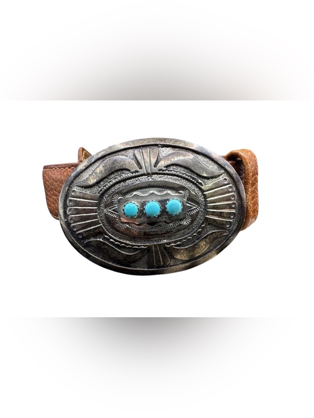 Vintage Sterling Turquoise Navajo James Shay Belt Buckle Polo Ralph Lauren Belt